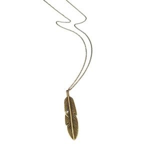 Long Bronze Feather Pendant Necklace (NWOT)